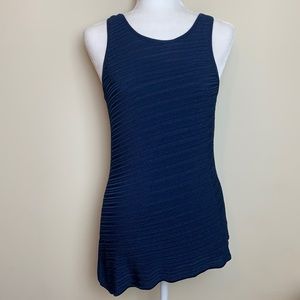 White House Black Market Asymmetrical Navy Blouse Semi Sheer & Fully Lined